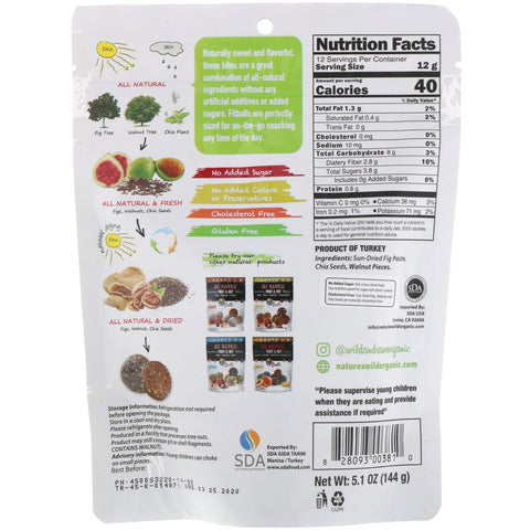 Nature's Wild , All Natural, Snacking Fruit & Nut Bites, Fit Balls, Figs + Walnuts + Chia Seeds, 5.1 oz (144 g)