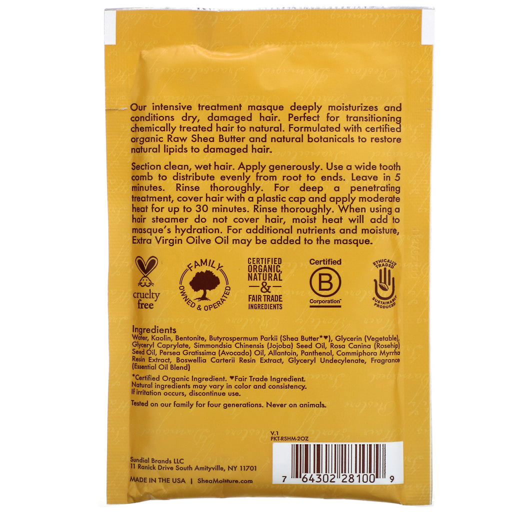 SheaMoisture, Moisture Recovery Treatment Masque with Seal Kelp & Argan Oil, Raw Shea Butter, 2 fl oz (59 ml)