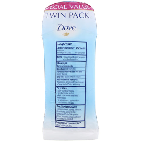 Dove, Desodorante sólido invisible, en polvo, paquete de 2, 2,6 oz (74 g) cada uno