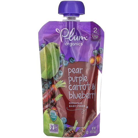 Plum s,  Baby Food, 6 Months & Up, Pear, Purple Carrot & Blueberry, 6 Pouches, 4 oz (113 g) Each