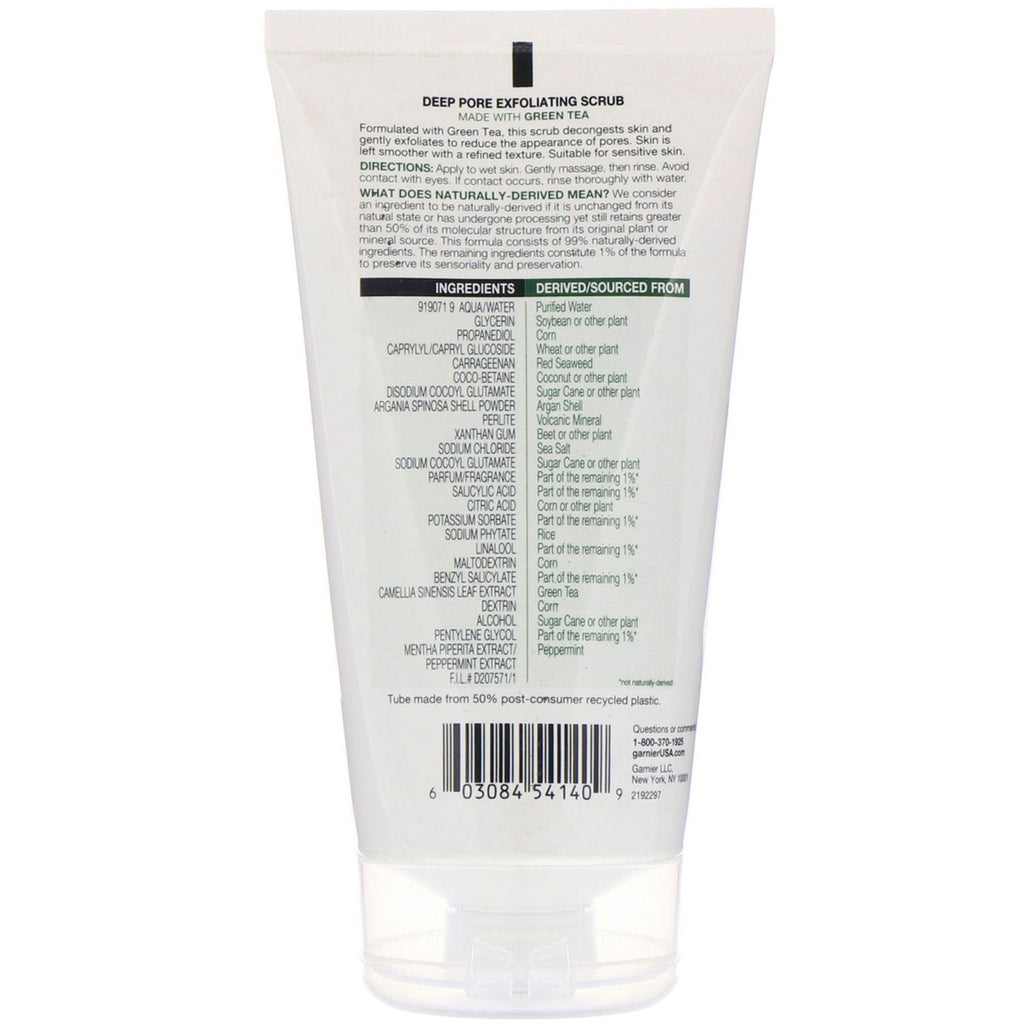 Garnier, SkinActive, Deep Pore Exfoliating Scrub med grøn te, 5 fl oz (150 ml)