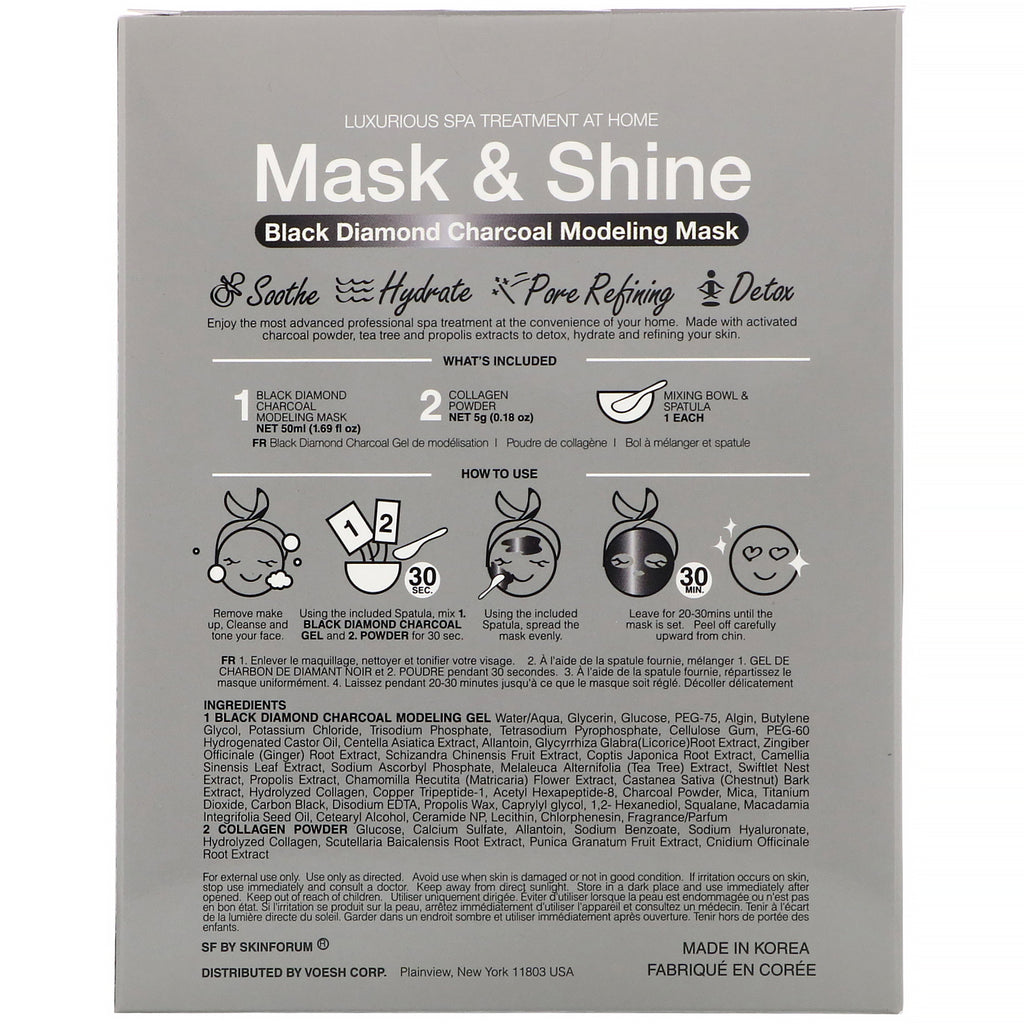 SFGlow, Mask &amp; Shine, Black Diamond Charcoal Modeling Mask, 4-delt sæt