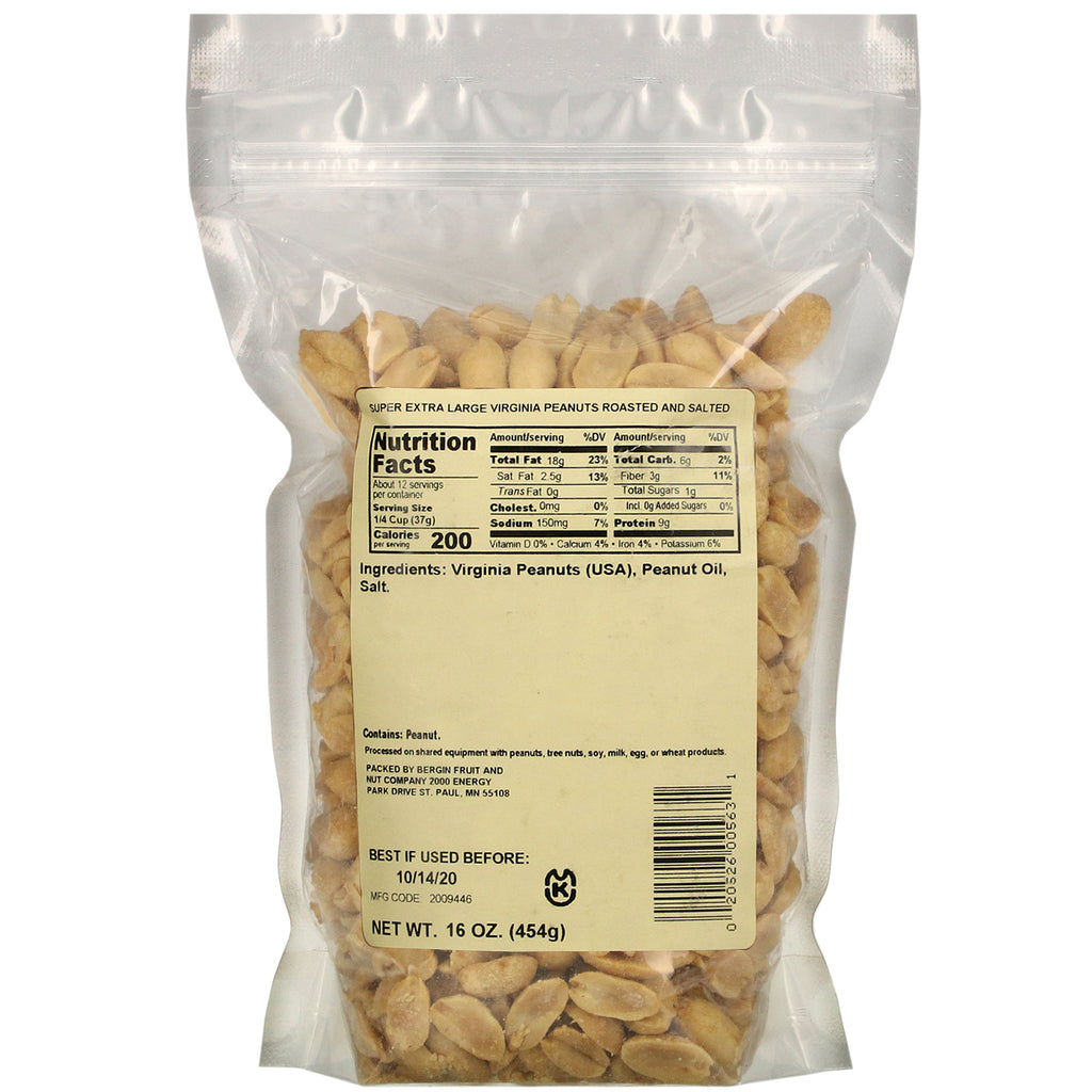 Bergin Fruit and Nut Company, Super Extra Large Virginia Peanuts ristede og saltede, 16 oz (454 g)