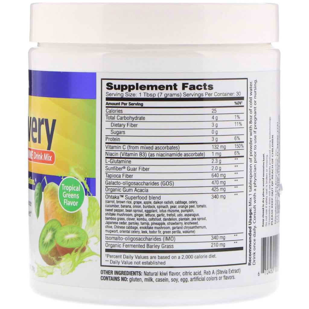 Enzymedica, Mezcla de bebida de superalimentos y glutamina para recuperación gastrointestinal, sabor a verduras tropicales, 210 g