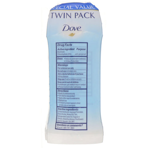 Dove, Desodorante sólido invisible, Original Clean, paquete de 2, 2,6 oz (74 g) cada uno
