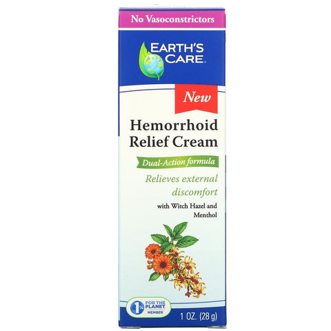 Earth's Care, Hemorrhoid Relief Cream, med Witch Hazel og Menthol, 1 oz (28 g)
