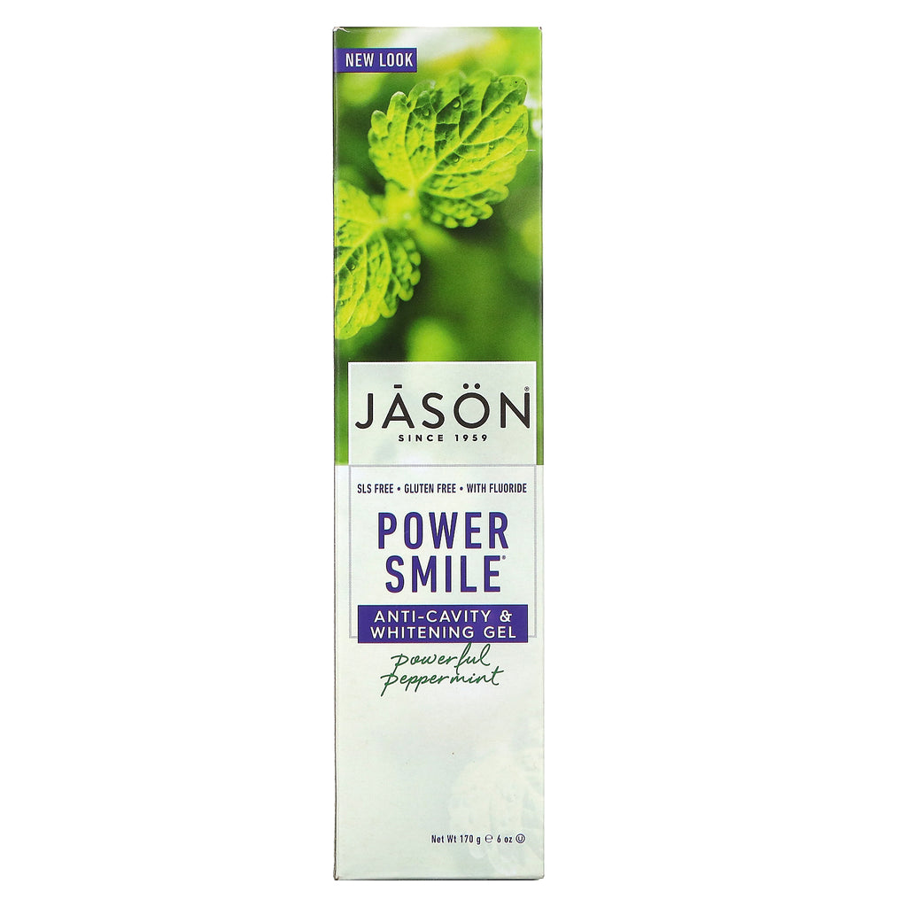 Jason Natural, PowerSmile, Anti-Cavity & Whitening Gel, Powerful Peppermint, 6 oz (170 g)