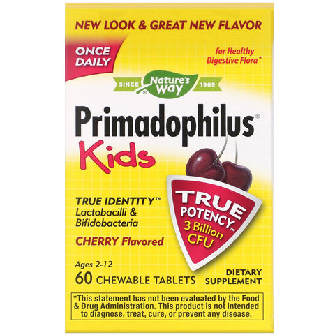 Nature's Way, Primadophilus, niños, edades de 2 a 12 años, sabor a cereza, 60 tabletas masticables