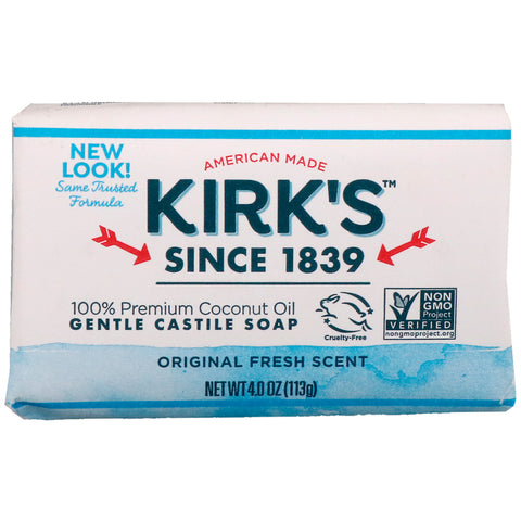 Kirk's, 100% Premium Coconut Oil Gentle Castile Soap, Original Fresh Scent, 4 oz (113 g)