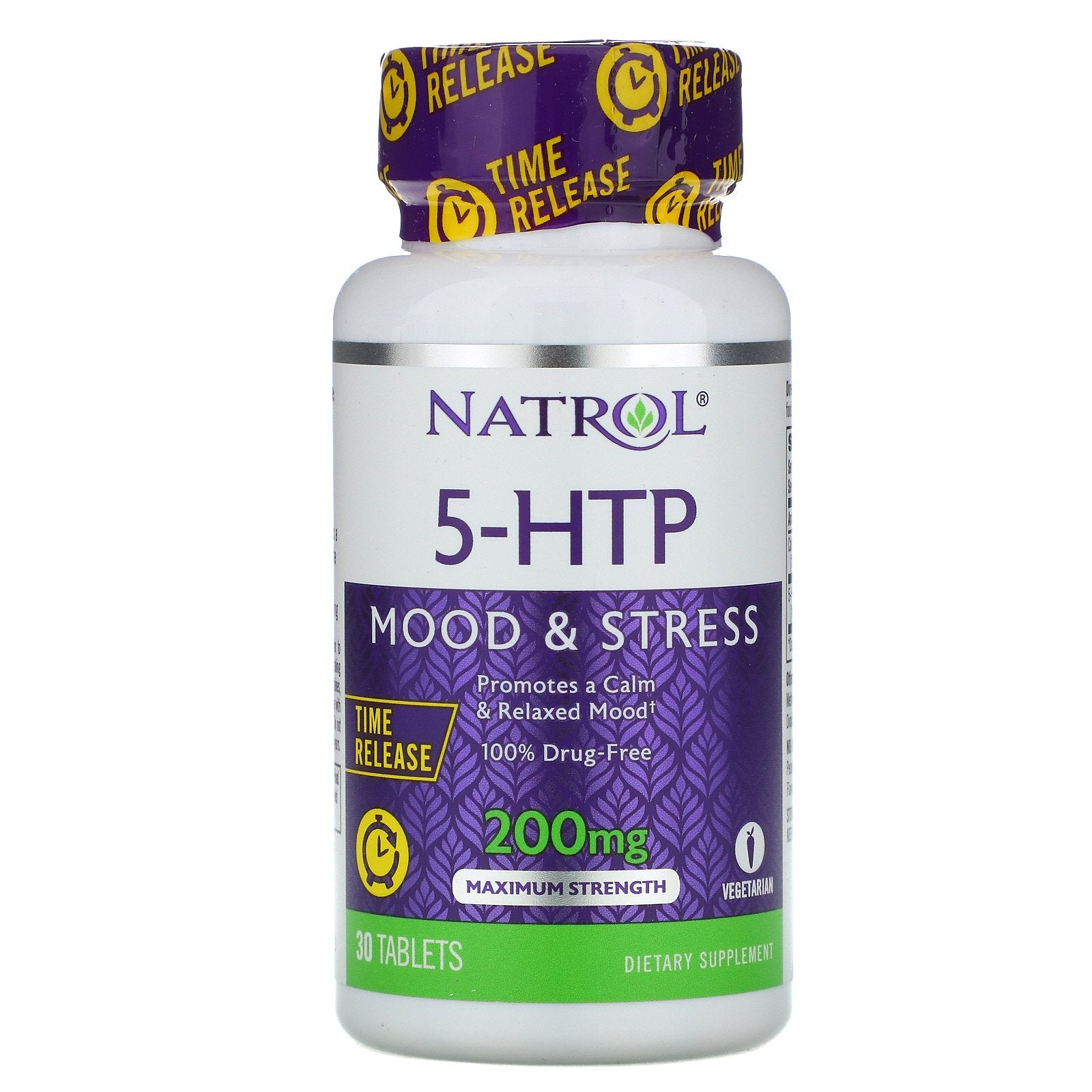 Natrol, 5-HTP, Time Release, Maximum Strength, 200 mg, 30 Tablets