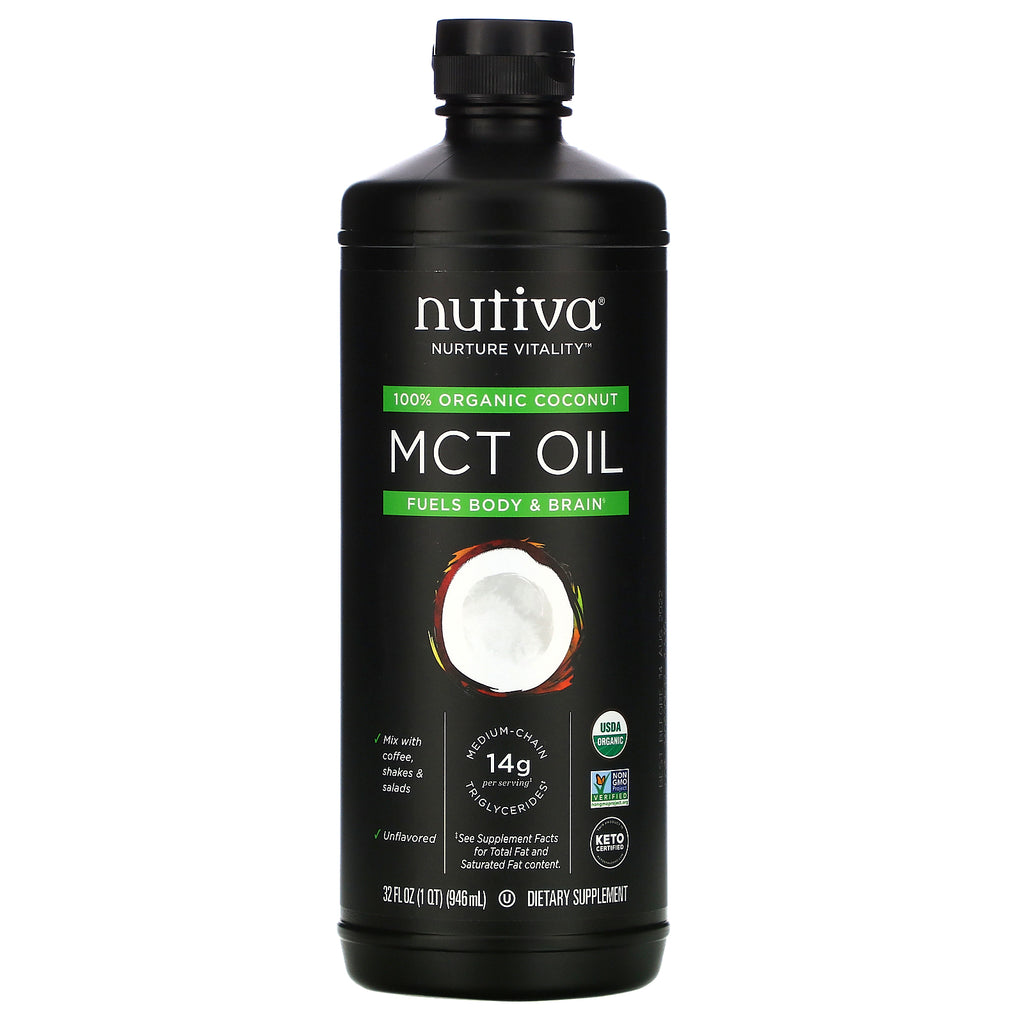 Nutiva, 100% Organic Coconut MCT Oil, Unflavored, 32 fl oz (946 ml)