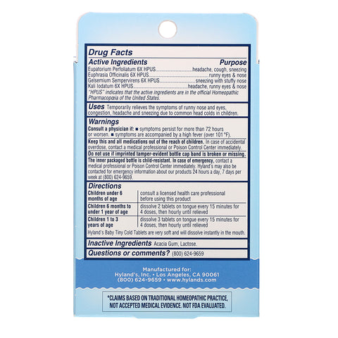 Hyland's, Baby, Tiny Cold Tablets, Daytime, Ages 6 Months +, 125 Quick-Dissolving Tablets
