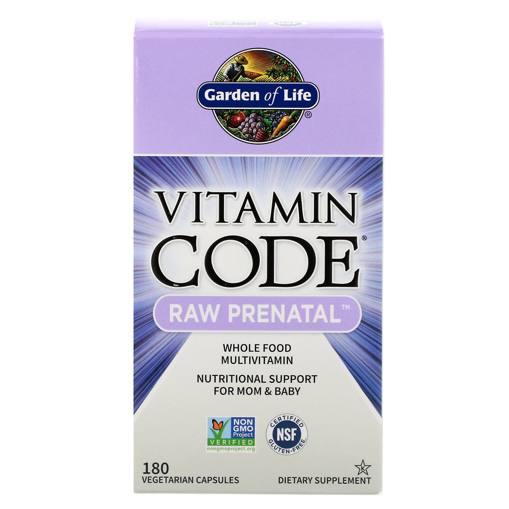 Garden of Life, Código de vitaminas, prenatal CRUDO, 180 cápsulas vegetarianas