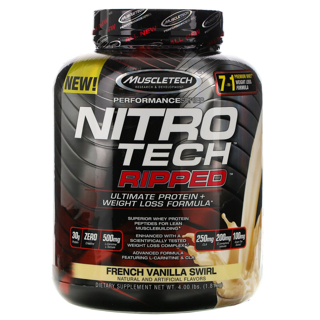 Muscletech, Nitro Tech Ripped, Ultimate Protein + Weight Loss Formula, French Vanilla Swirl, 4 lbs (1.81 kg)