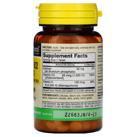 Mason Natural, Vitamina K2 más vitamina D3, 100 mcg, 100 tabletas