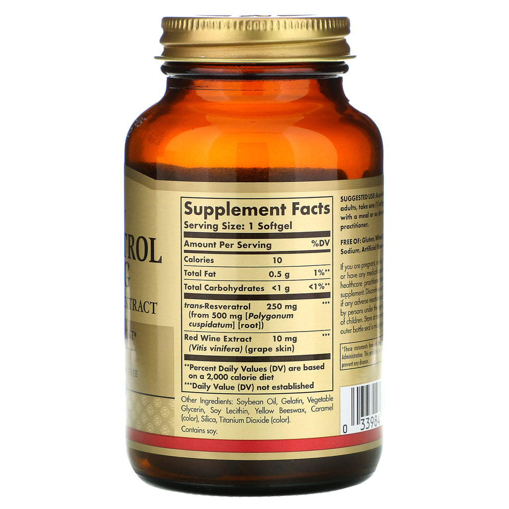 Solgar, Resveratrol, 250 mg, 60 cápsulas blandas