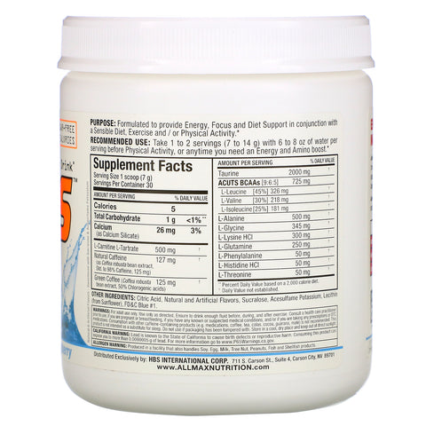ALLMAX Nutrition, ACUTS, aminoladet energidrik, blå hindbær, 7,4 oz (210 g)