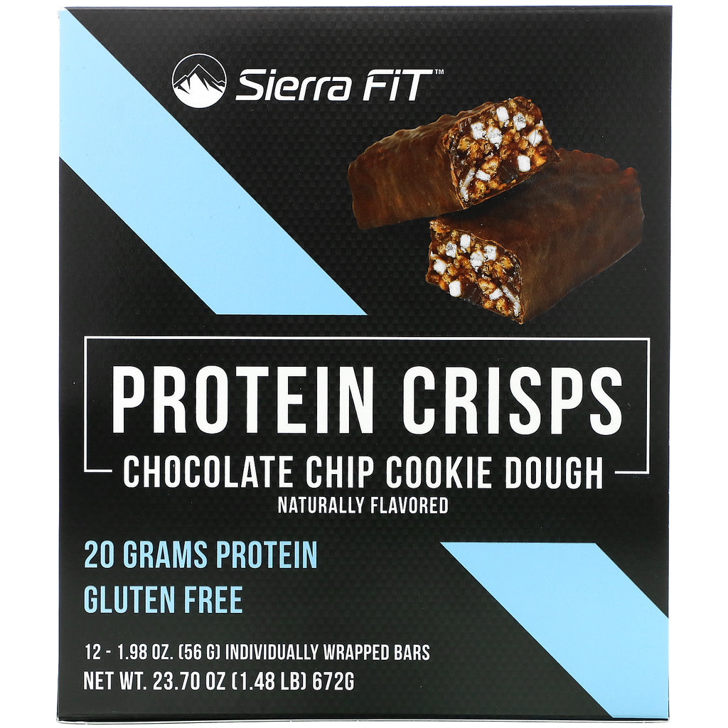 Sierra Fit, Protein Crisps, Chocolate Chip Cookie Dough, 12 barer, 1,98 oz (56 g) hver