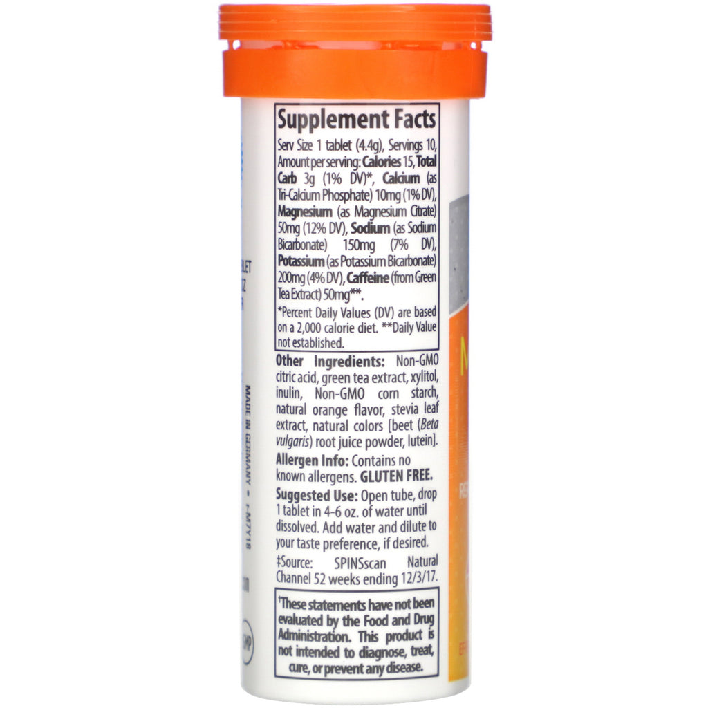 Trace Minerals Research, Max Hydrate Energy, tabletas efervescentes, naranja, 44 g (1,55 oz)