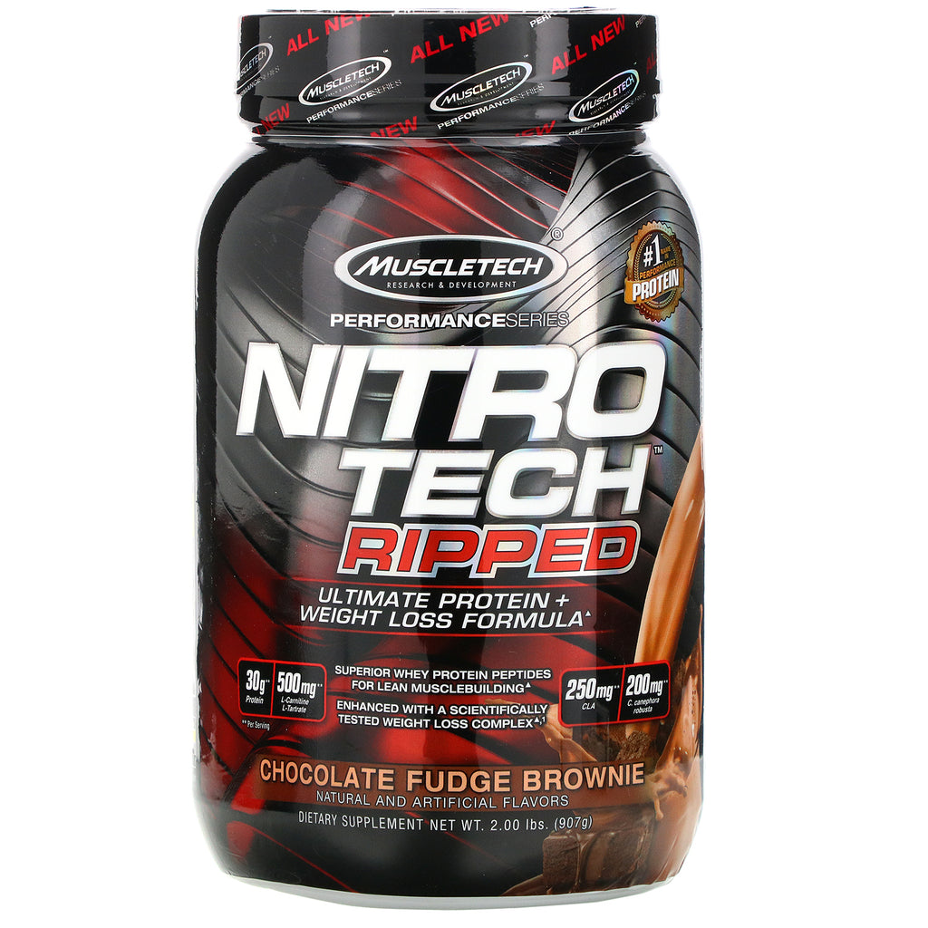 Muscletech, Nitro Tech Ripped, Ultimate Protein + Weight Loss Formula, Chocolate Fudge Brownie, 2 lbs (907 g)