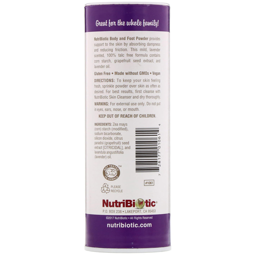 NutriBiotic, krops- og fodpulver med grapefrugtfrøekstrakt og lavendelolie, lavendel, 4 oz (113 g)