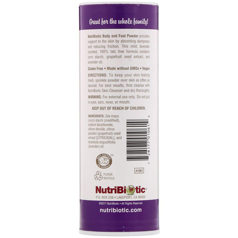 NutriBiotic, krops- og fodpulver med grapefrugtfrøekstrakt og lavendelolie, lavendel, 4 oz (113 g)