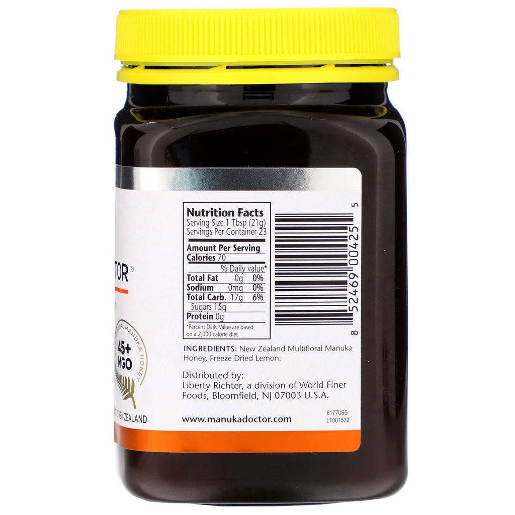 Manuka Doctor, Manuka Honey Bio Active med citron 15+, MGO 45+, 17,6 oz (500 g)