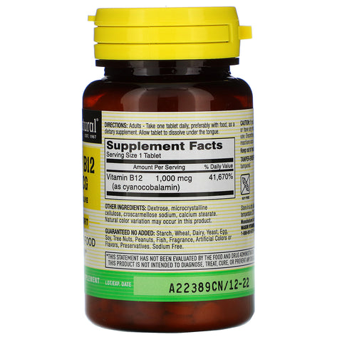 Mason Natural, Vitamin B-12, Quick Dissolve, 1.000 mcg, 100 tabletter