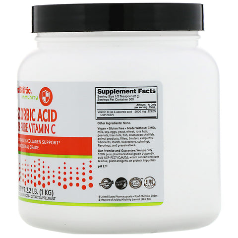 NutriBiotic, Inmunidad, ácido ascórbico, vitamina C 100 % pura, polvo cristalino, 2,2 lb (1 kg)