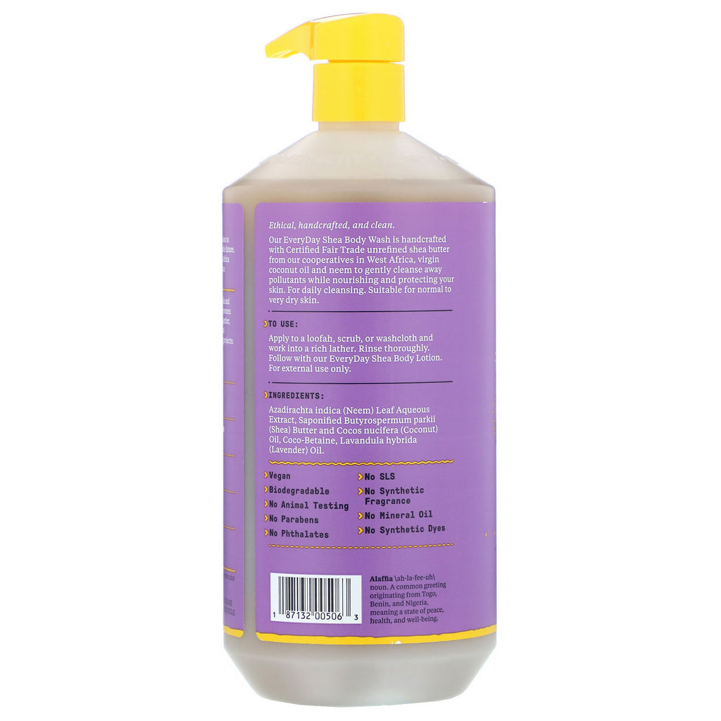 Alaffia, Everyday Shea, Body Wash, Normal til meget tør hud, Lavendel, 32 fl oz (950 ml)