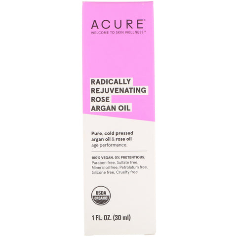 Acure, aceite de argán rosa radicalmente rejuvenecedor, 1 fl oz (30 ml)