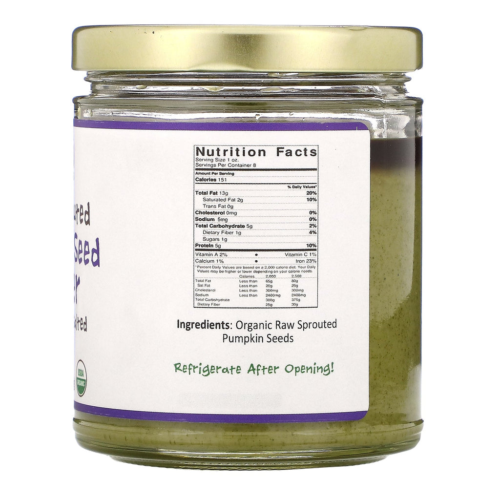 Jiva s,  Raw Sprouted Pumpkin Seed Butter, Creamy - Unsalted, 8 oz (228 g)