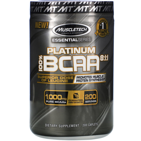 Muscletech, Platinum 100% BCAA 8:1:1, 1,000 mg, 200 Caplets
