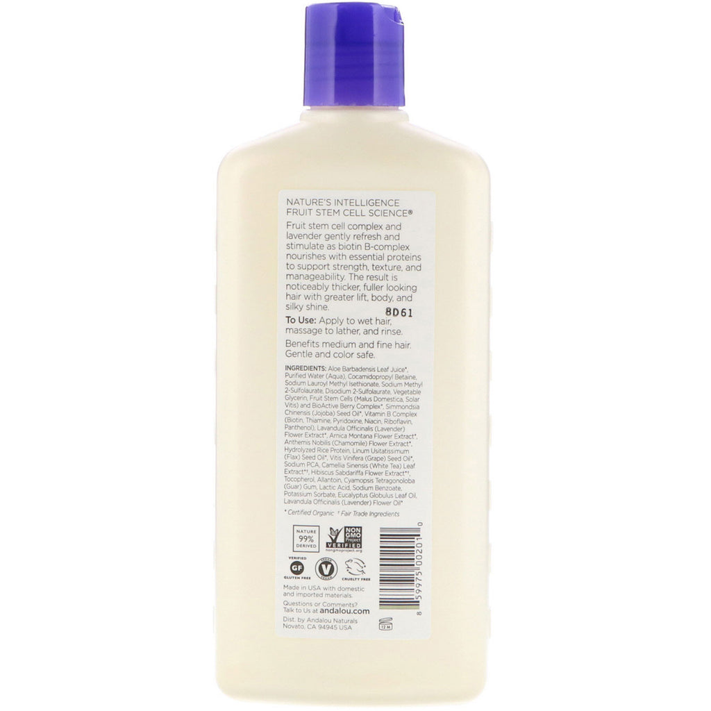 Andalou Naturals, shampoo, fuld volumen, til løft, krop og glans, lavendel og biotin, 11,5 fl oz (340 ml)