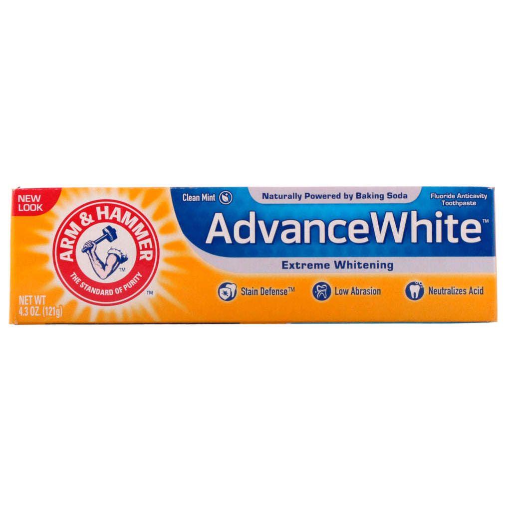 Arm &amp; Hammer, Advance White, pasta de dientes blanqueadora extrema, menta limpia, 4,3 oz (121 g)