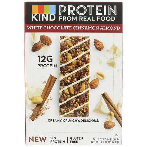 KIND Bars, barras de proteína, chocolate blanco, canela y almendras, 12 barras, 1,76 oz (50 g) cada una