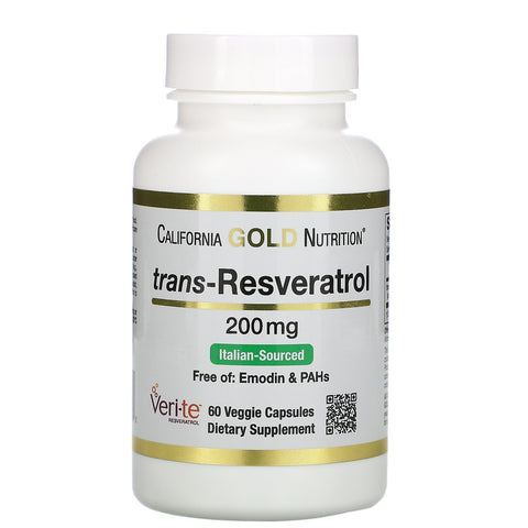 California Gold Nutrition, Trans-Resveratrol, Italian Sourced, 200 mg, 60 Veggie Capsules
