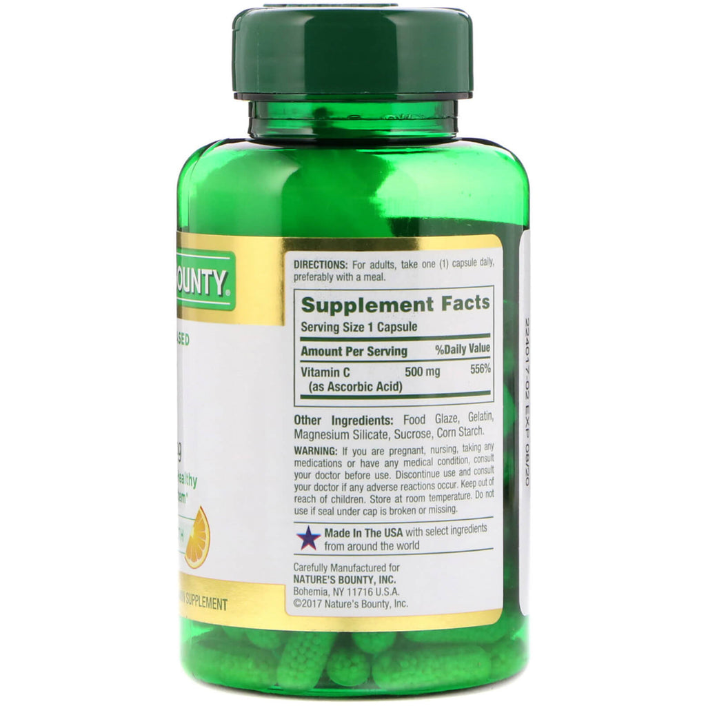 Nature's Bounty, Tidsfrigivet C-vitamin, 500 mg, 100 kapsler