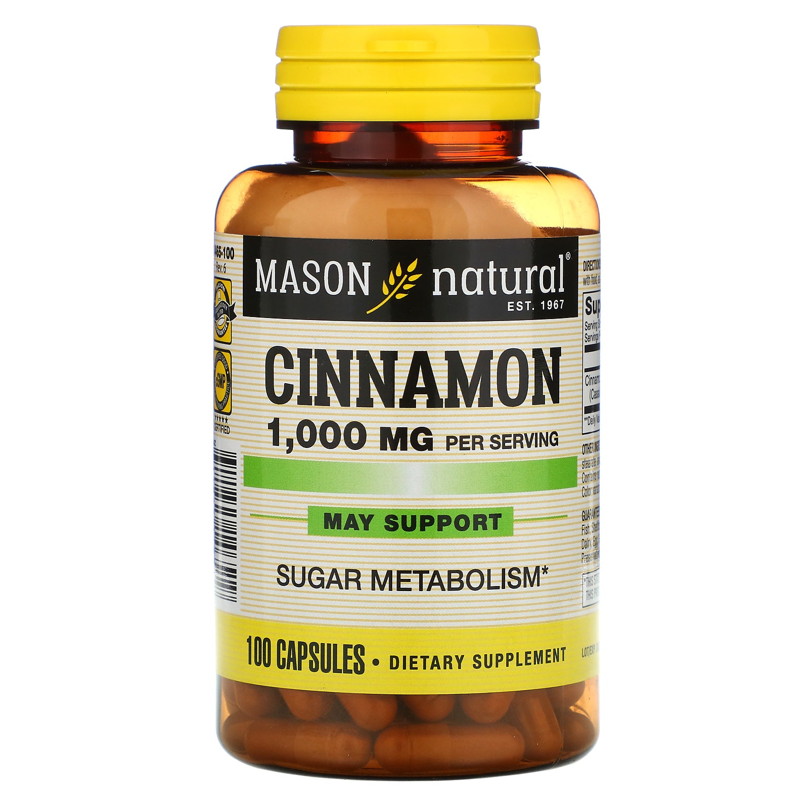 Mason Natural, Cinnamon, 1,000 mg, 100 Capsules