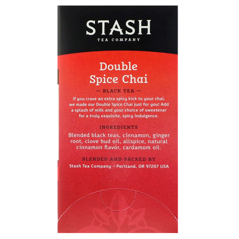 Stash Tea, té negro, chai de doble especia, 18 bolsitas de té, 33 g (1,1 oz)