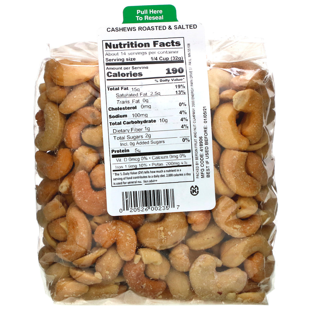 Bergin Fruit and Nut Company, cashewnødder ristede og saltede, 16 oz (454 g)