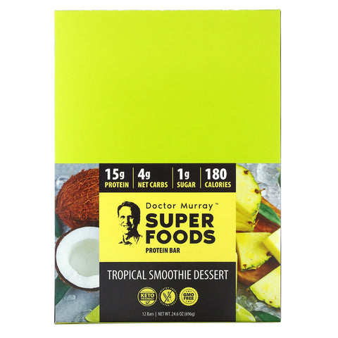 Dr. Murray's, Barras de proteínas Superfoods, postre de batido tropical, 12 barras, 2,05 oz (58 g) cada una