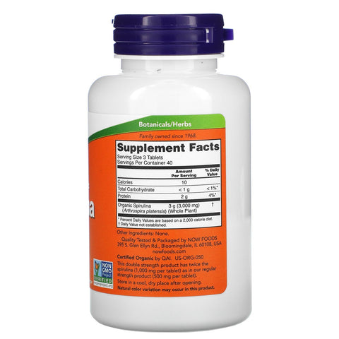 Now Foods, certificeret, Spirulina, 1.000 mg, 120 tabletter