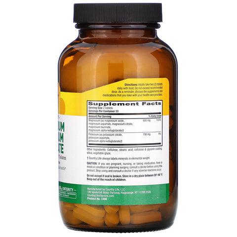 Country Life, Target-Mins Magnesium Kalium Aspartat, 180 tabletter