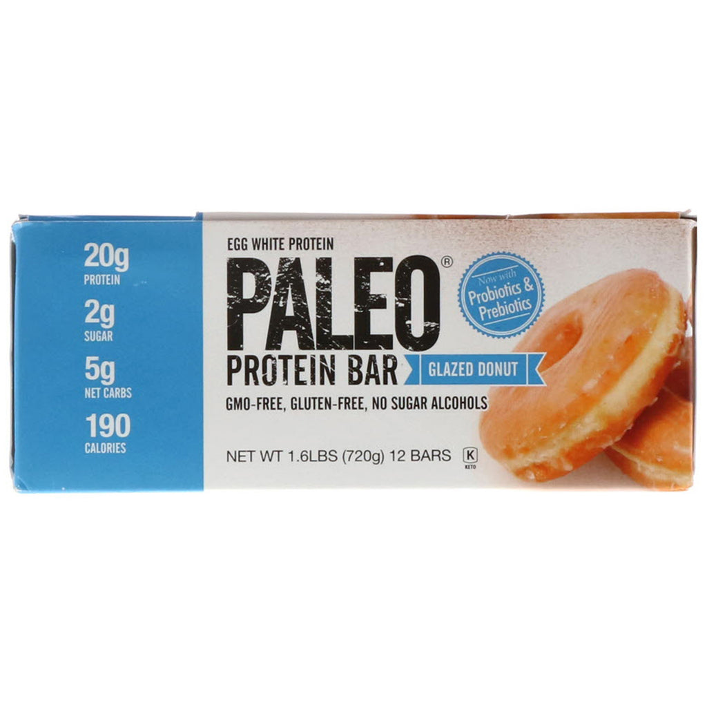 Julian Bakery, barra de proteína PALEO, donut glaseado, 12 barras, 2,12 oz (60 g) cada una