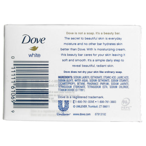Dove, White Beauty Bar, 4 barer, 3,75 oz (106 g) hver