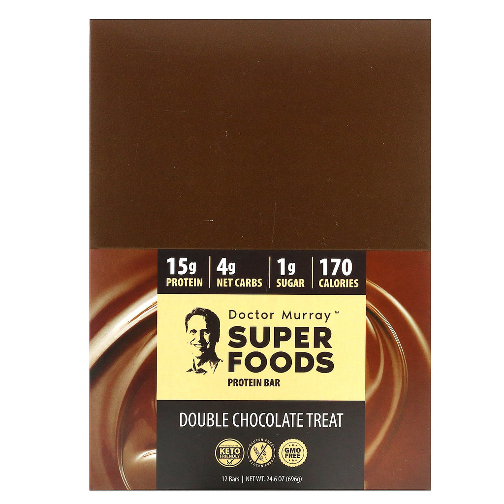 Dr. Murray's, Barras de proteínas Superfoods, delicia de chocolate doble, 12 barras, 2,05 oz (58 g) cada una
