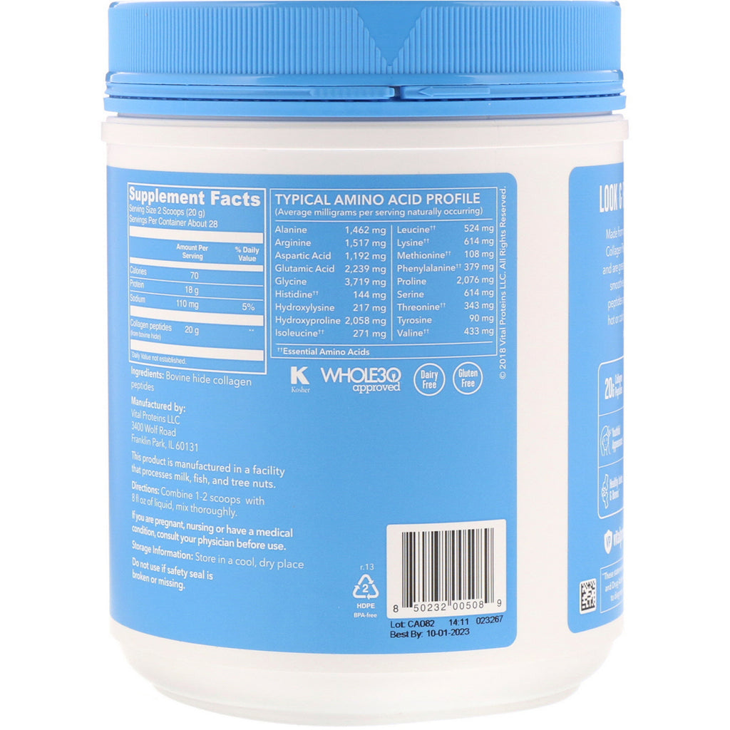 Vital Proteins, péptidos de colágeno, sin sabor, 1,25 lbs (567 g)