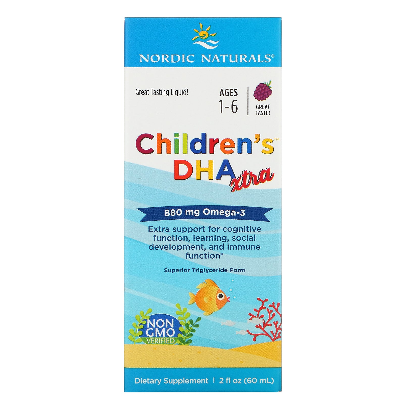 Nordic Naturals, Children's DHA Xtra, Ages 1-6, Berry, 880 mg, 2 fl oz (60 ml)