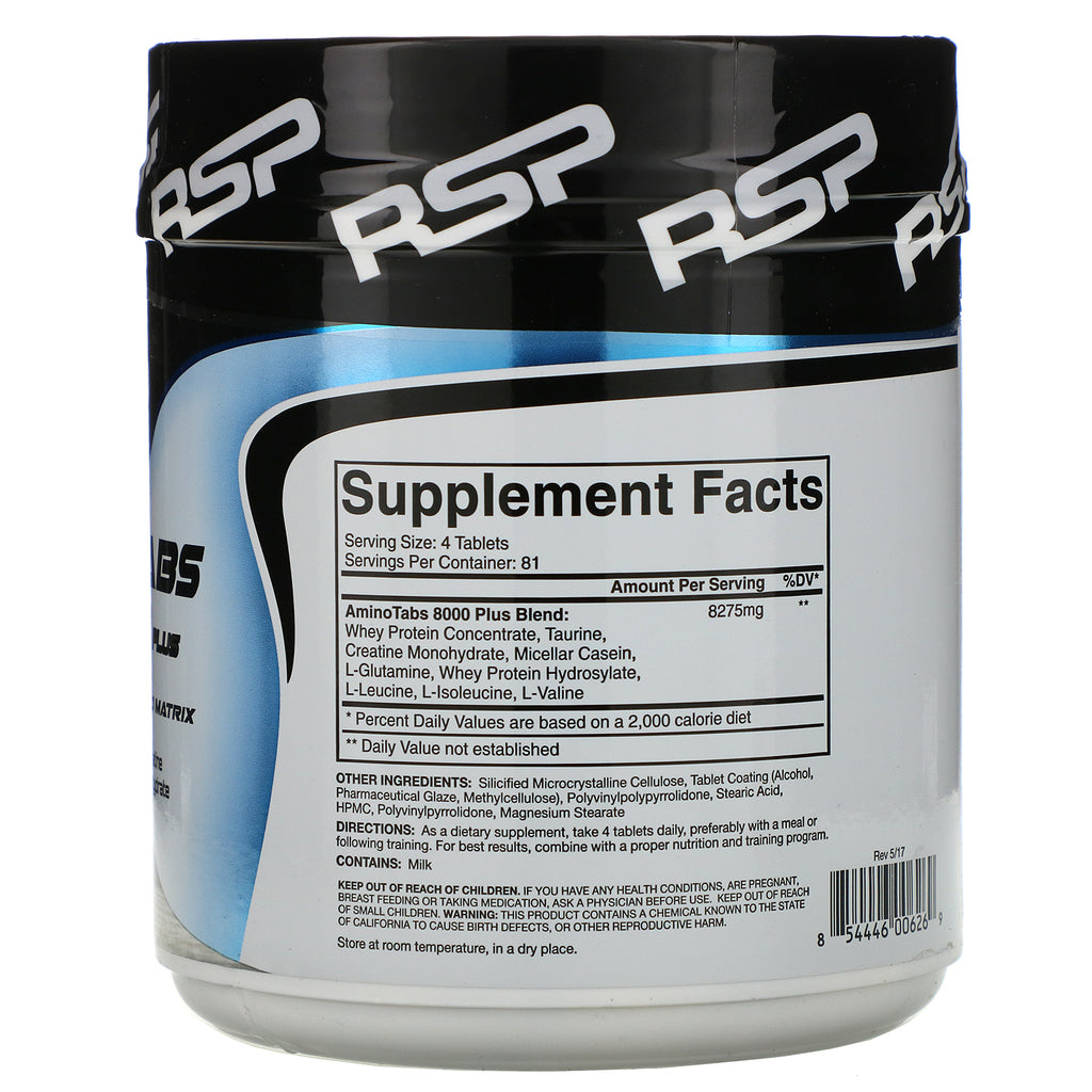 RSP Nutrition, AminoTabs 8000 Plus, 325 tabletter